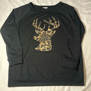 BiBi Leopard Reindeer Black Crewneck Sweatshirt